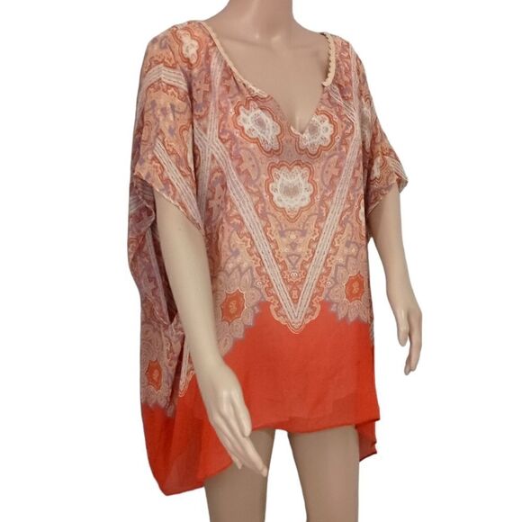 Maeve Anthropologie Silk Blouse L Nalina Handkerchief Kimono Flowy Bohemian Rust - Picture 4 of 16